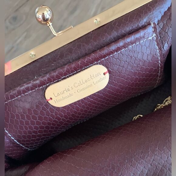 Burgundy Handmade Real hair-on Cowhide Kisslock Clutch/Crossbody & 2 Chains - Picture 15 of 16